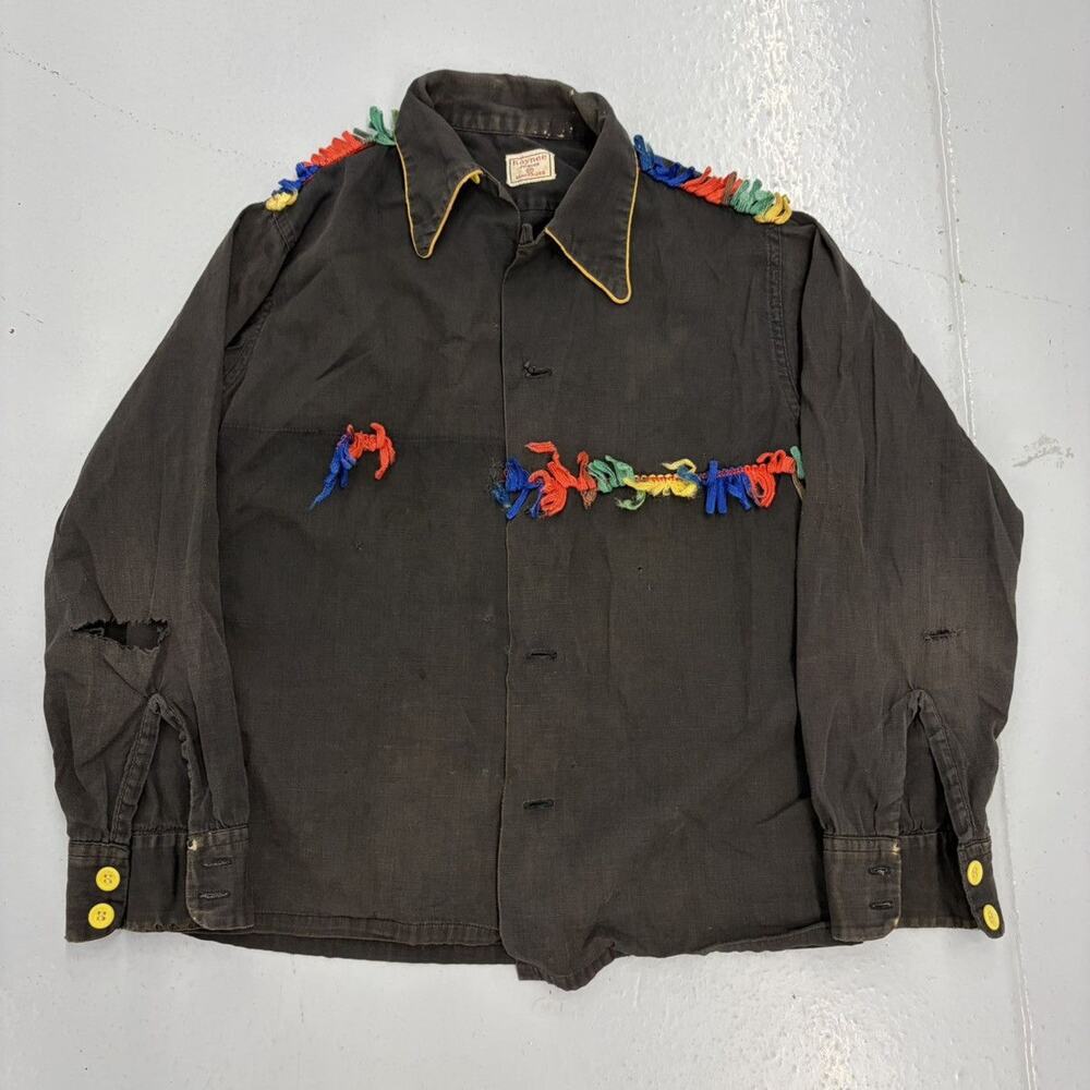 Vintage 50s Kaynee Black Cotton Distressed Loop Collar